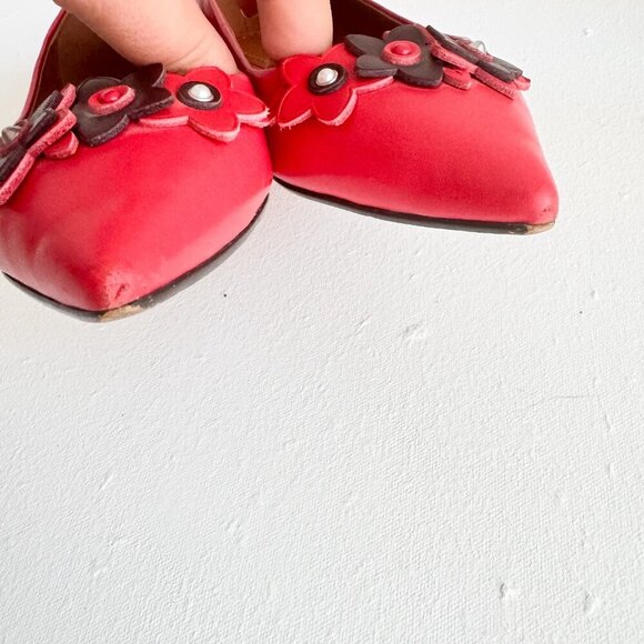 Coach Tea Rose Red Leather Floral Pointy Toe Flats 7.5 - Picture 9 of 10